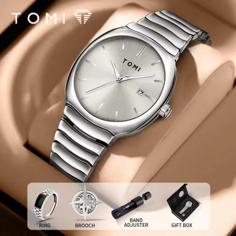 TOMI T-307 Silver Men's Luxury Business Watch Gift Box Set