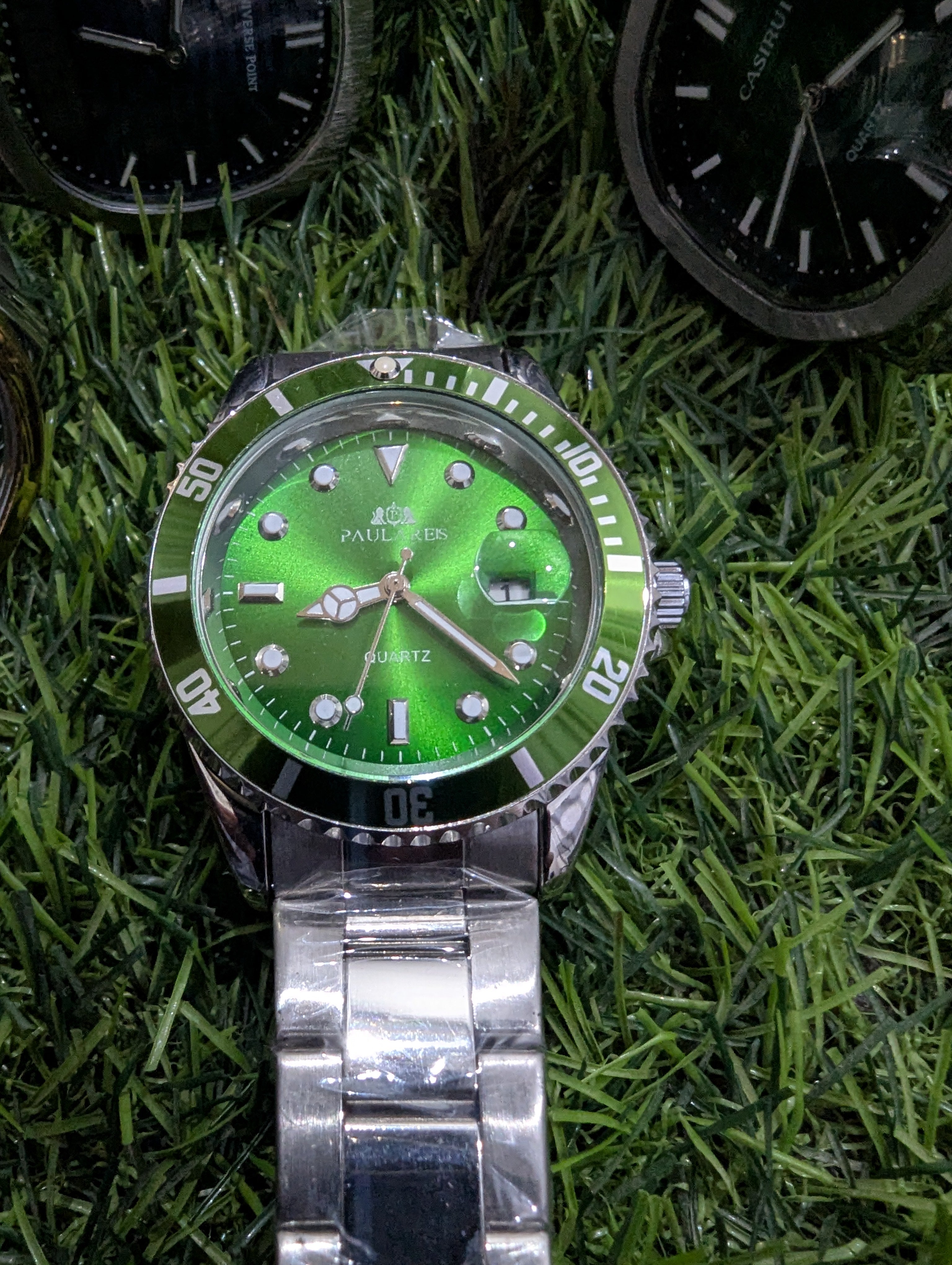 Luxury Green Dial Watch with Silver Strap