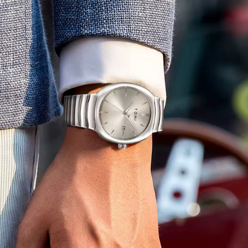 TOMI T-307 Silver Men's Luxury Business Watch Gift Box Set